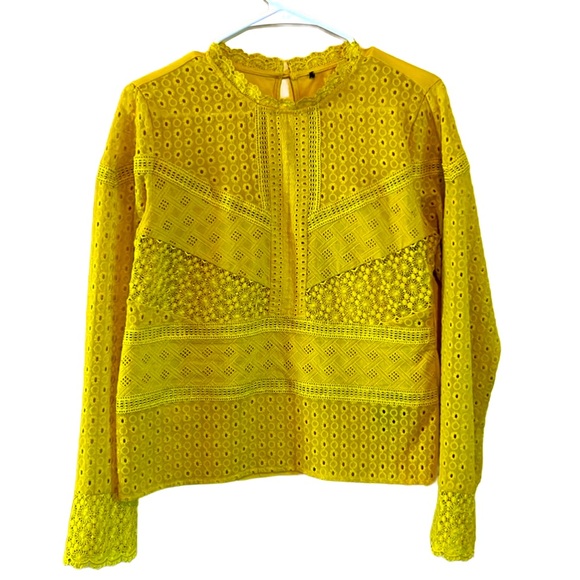 M Anthropology Women Lace Tops Long Sleeve Cotton Blouse - Picture 1 of 13